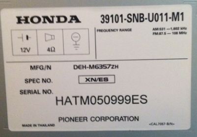 Honda radio code enter