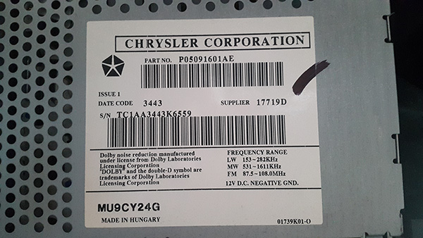 Chrysler pt cruiser radio unlock code