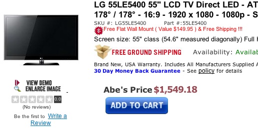 LG 55LE5400 55-inch LED HDTV Deal at Abes of Maine