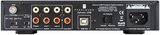 Parasound Zphono-USB Preamplifier - back