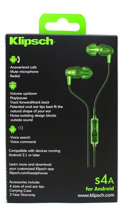 Klipsch Image S4A for Android In-Ear Headphones - Back Packaging