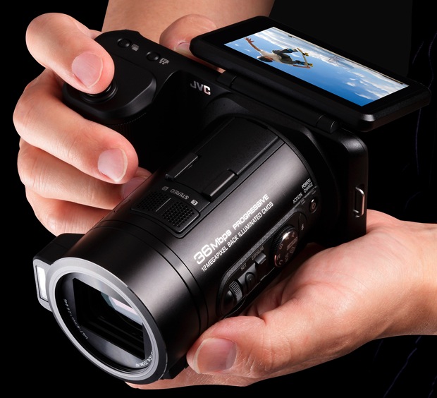 JVC GC-PX10 Hybrid Digital Camera/Camcorder - in hand