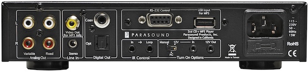 Parasound Zcd CD + MP3 Player - back