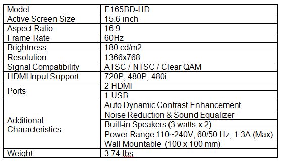 Sceptre E165BD-HD LCD HDTV Comparison