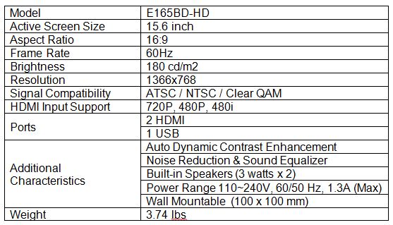 Sceptre E165BD-HD LCD HDTV Comparison