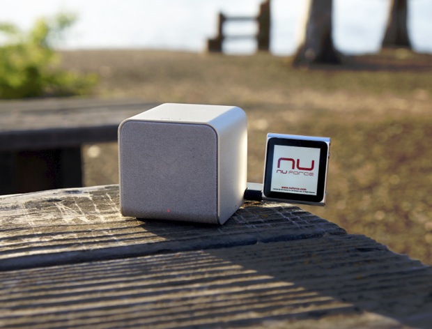 NuForce Cube Portable Speaker with iPod nano connected