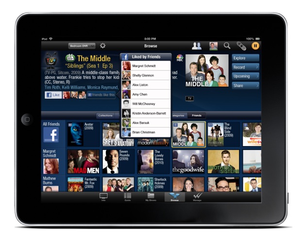 TiVo iPad app - Facebook Sharing