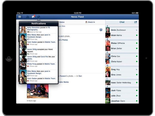 Facebook iPad App - notices