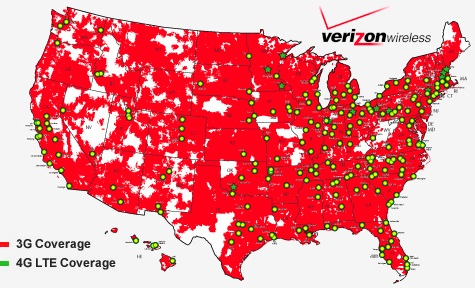 Verizon 4G LTE Coverage - March 2012