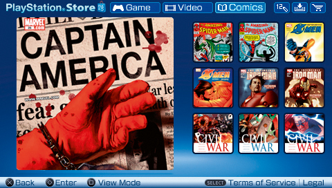 Sony PSP Comics Menu