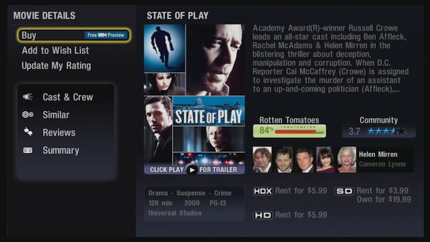 VUDU Movie Selection Screen Shot