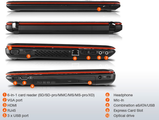 Lenovo IdeaPad Y560d 3D Laptop - Side Views
