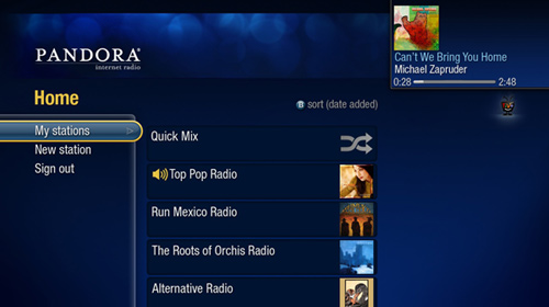 TiVo Premiere Adds Pandora Internet Radio Screenshot