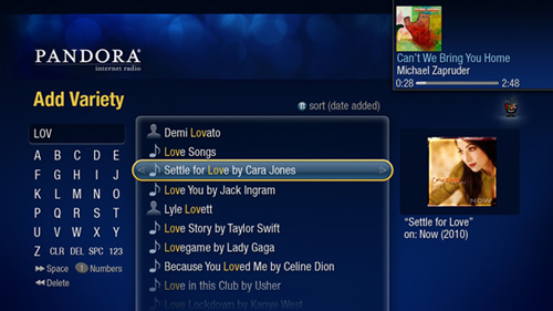 TiVo Premiere Adds Pandora Internet Radio Screenshot