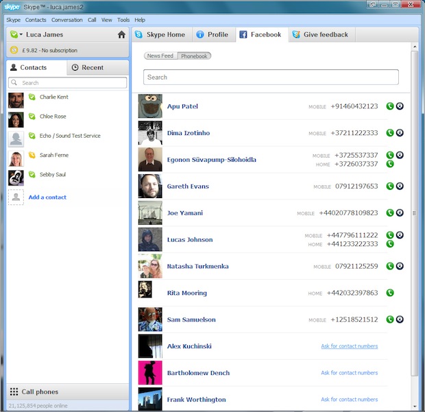Skype 5.0 for Windows Facebook Phone Integration