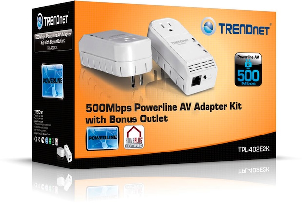 TRENDnet TPL-402E2K 500Mbps Powerline AV Adapter Kit with Bonus Outlet - Box