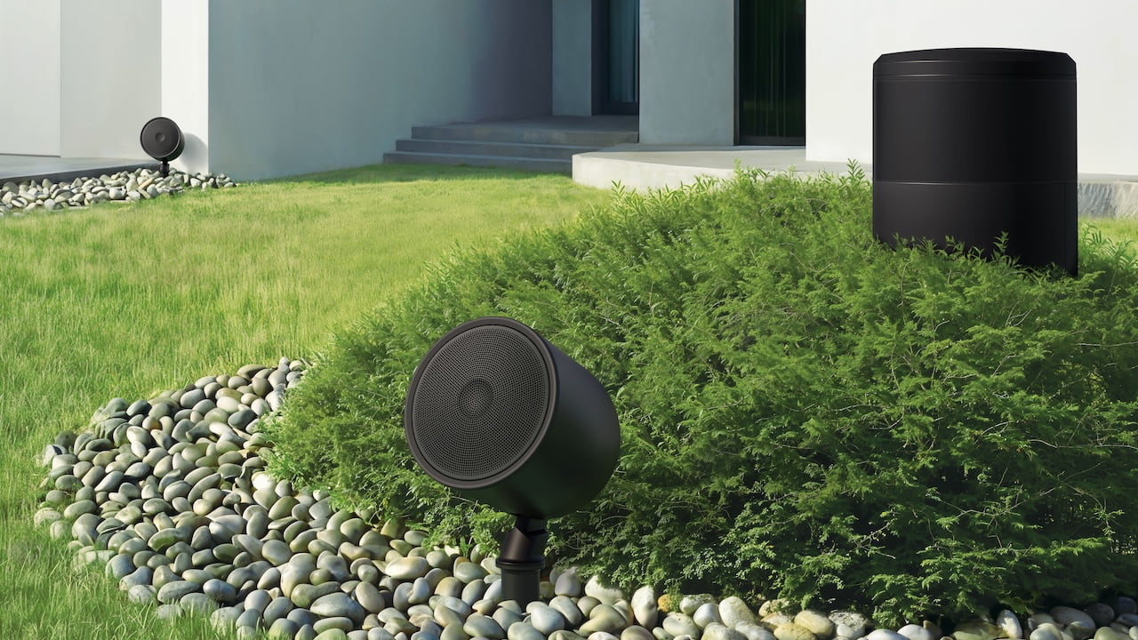 KEF P6Q Outdoor Speakers Black Installed Outside