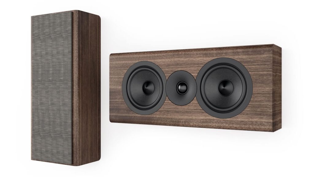 Acoustic Energy 307-2 on-wall speakers in walnut