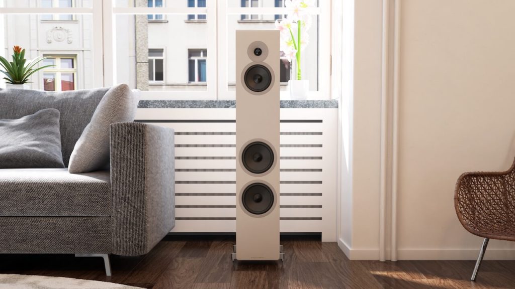 Acoustic Energy AE320-2 Floorstanding Loudspeakers in White Front Lifestyle