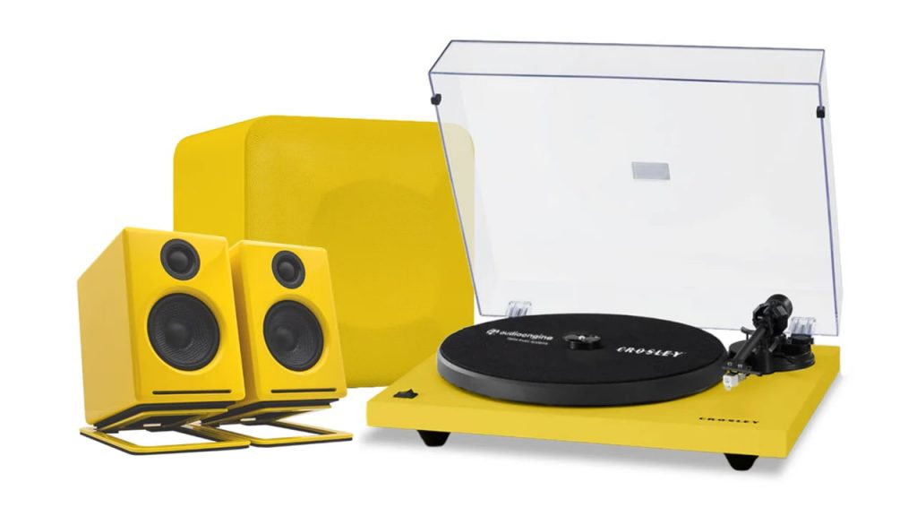 Audioengine A2+ Desktop Speakers with S6 Subwoofer and Crosley C6 Turntable in Limoncello Yellow