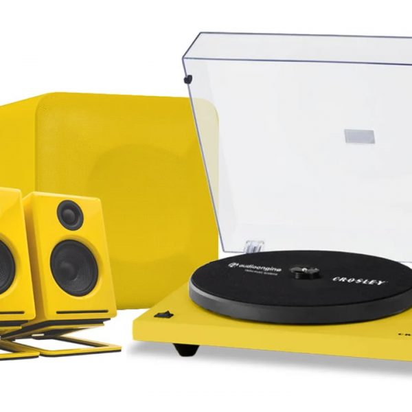 Audioengine A2+ Desktop Speakers with S6 Subwoofer and Crosley C6 Turntable in Limoncello Yellow