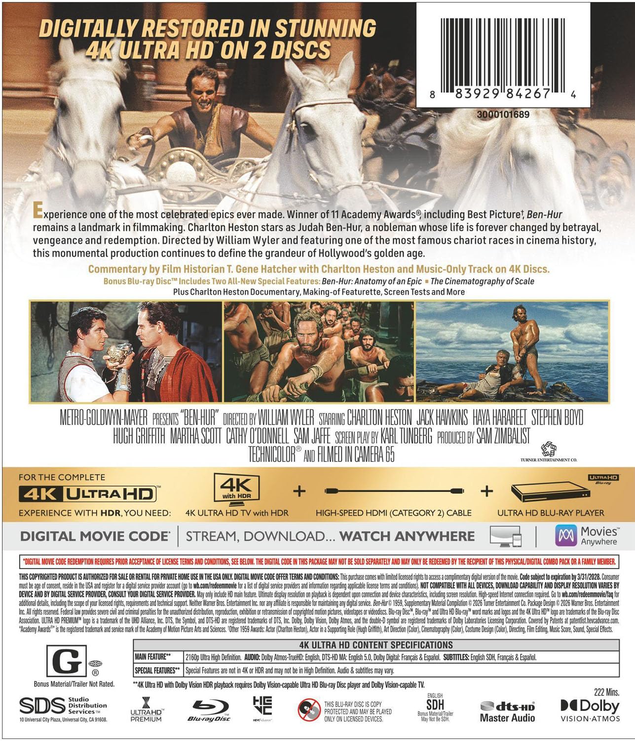 Ben-Hur 4K Ultra HD Blu-ray Disc Back Cover 2026