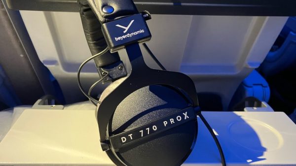 beyerdynamic DT 770 Pro X Headphones on Plane Tray Table