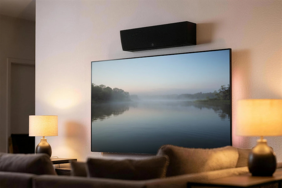 bic-owclr33a-on-wall-speaker-above-tv