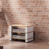 Blok Axis 700 Speaker Stands in white with Stax 2G Modular Equipment Rack