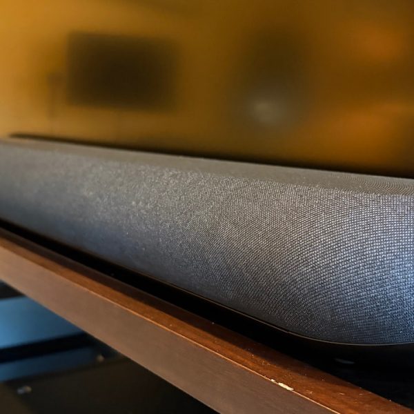 Bluesound Pulse Cinema Soundbar under TV Lifestyle Angle