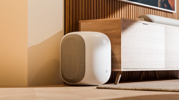2026 Bluesound PULSE SUB wireless subwoofer in white lifestyle