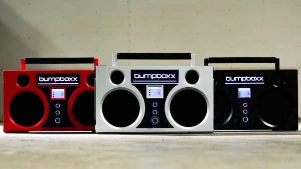 Bumpboxx Retroboom Portable Boombox in Red, Silver, Black