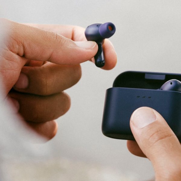 2026 Cambridge Audio Melomania A100 SE Wireless Earbuds in hand Blue