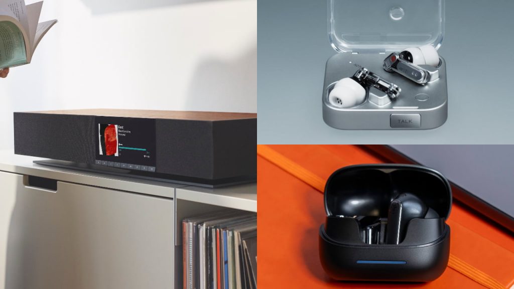 Collage of Cambridge Audio Evo One, Nothing Ear(3) and JLab Epic Pods