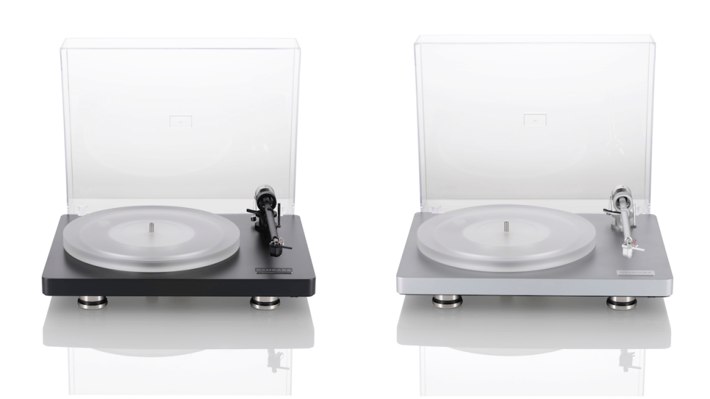 Clearaudio Compass Turntables in Black and Silver with lid up front