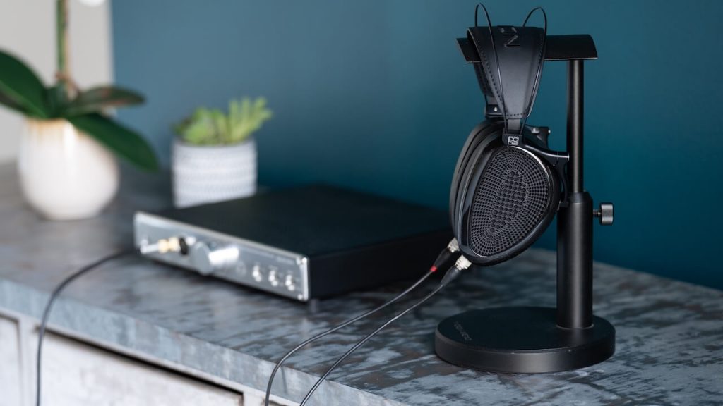 Dan Clark Audio Noire XO Open-back Headphones on stand lifestyle
