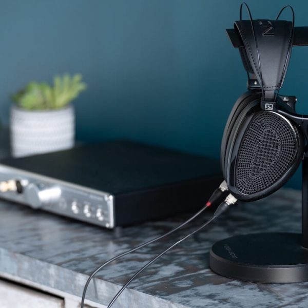 Dan Clark Audio Noire XO Open-back Headphones on stand lifestyle