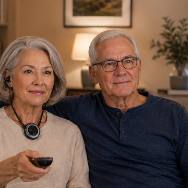 Woman Wearing Earis Premium TV Audio Enhancer