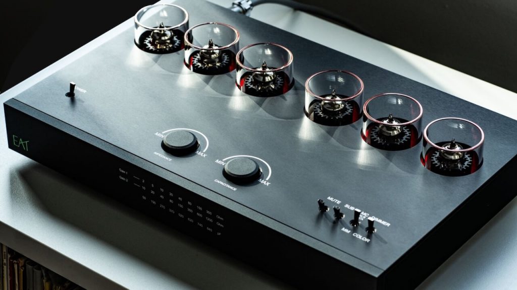 EAT E-Glo 2 tube phono stage in black top angle view
