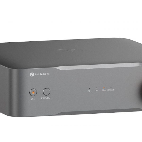 Fosi Audio S3 Music Streamer Front Angle Silver with Orange Knob