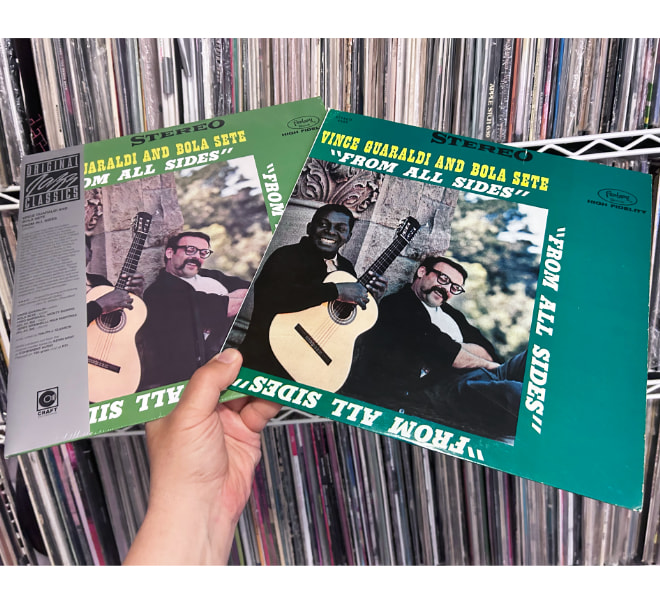 Vince Guaraldi & Bola Sete LP in hand