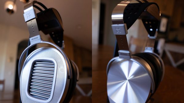 HiFiMAN HE1000 Unveiled Open-Back Headphones with Cover On and Off Side View