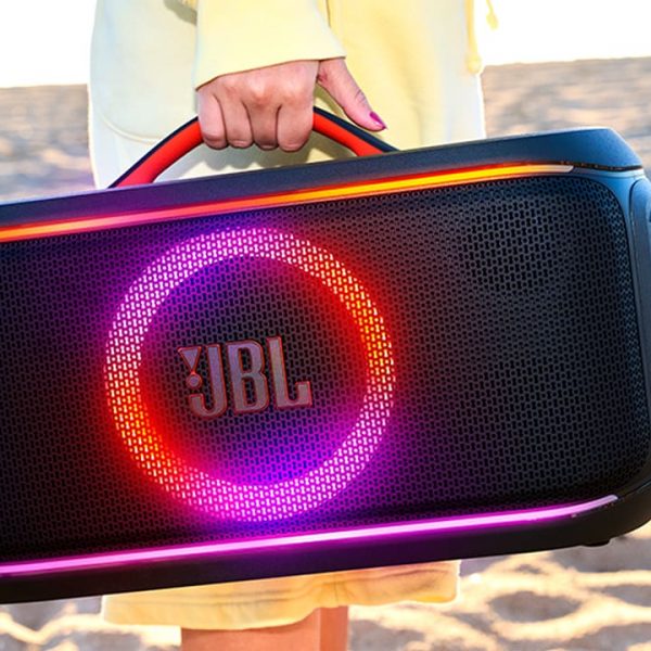 JBL PartyBox On-the-go 2 Plus Portable Bluetooth Speaker at Beach