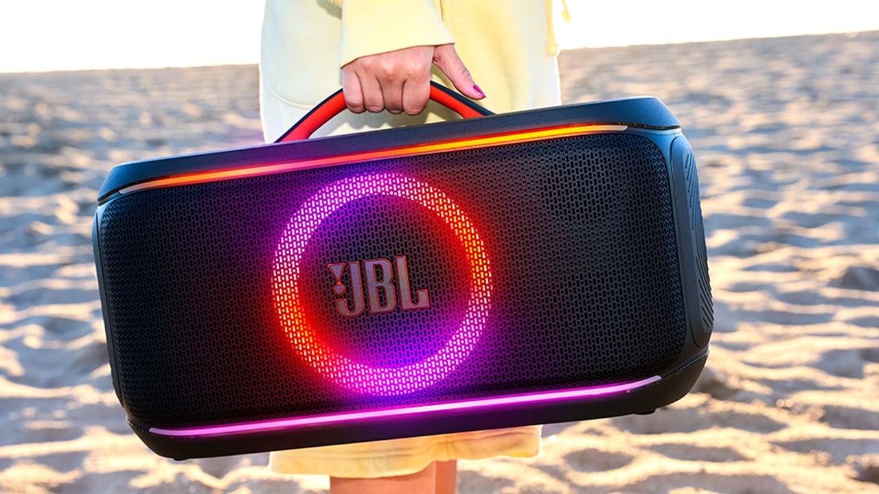 JBL PartyBox On-the-go 2 Plus Portable Bluetooth Speaker at Beach