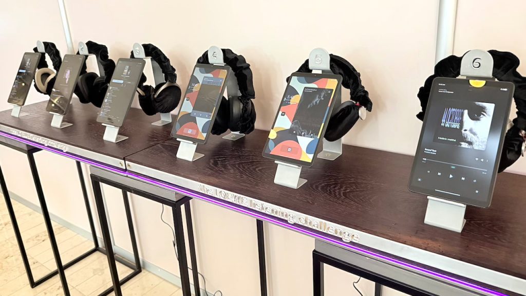 Loewe Leo semi-blind headphone testing area at AXPONA 2026