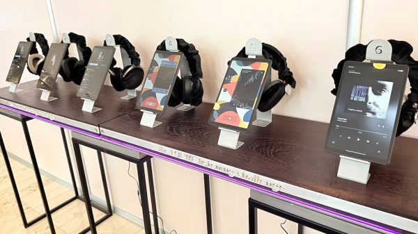 Loewe Leo semi-blind headphone testing area at AXPONA 2026