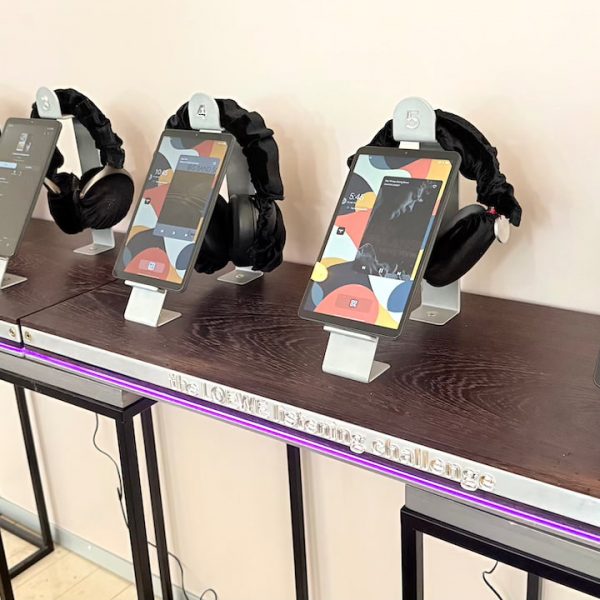 Loewe Leo semi-blind headphone testing area at AXPONA 2026