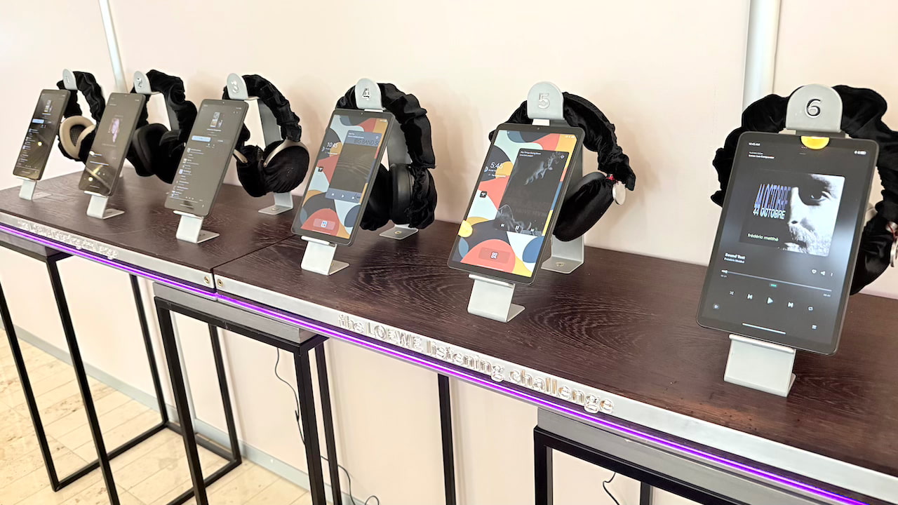 Loewe Leo semi-blind headphone testing area at AXPONA 2026