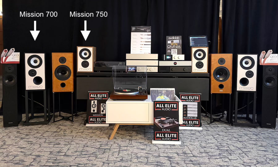 Mission 700 and 750 Bookshelf Speakers along with Spendor Speakers and Audiolab electronics