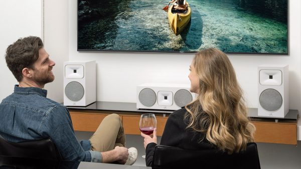 MartinLogan Motion Foundation B1 bookshelf speakers in white.